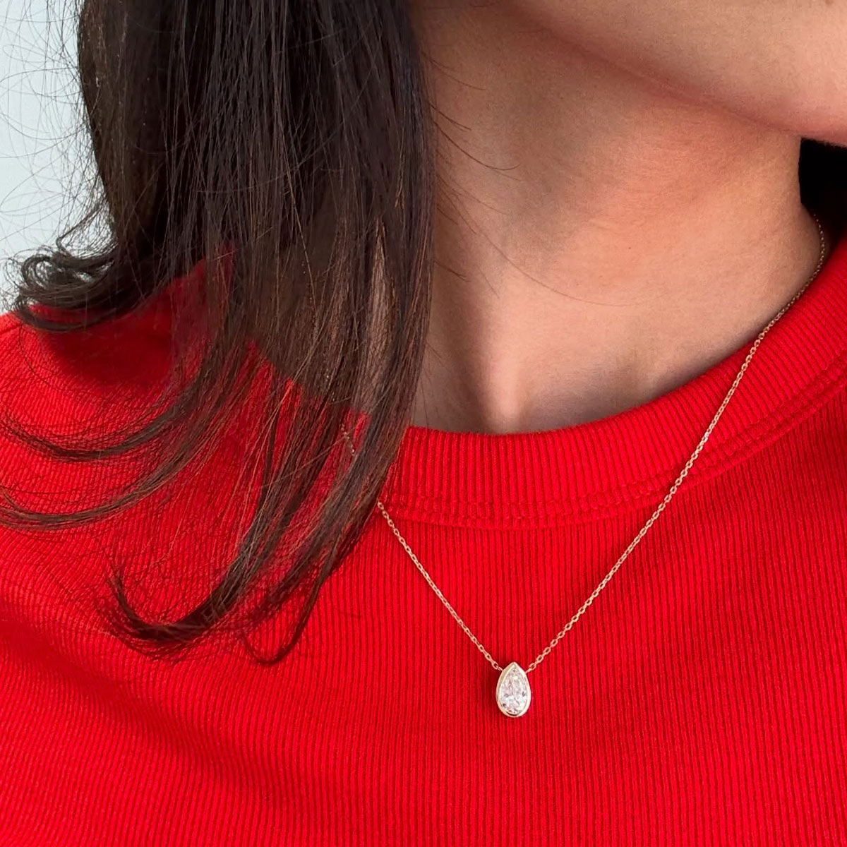 Bezels Set Pendant - 1-4 Karat Birnenschliff Moissanit Solitär-Anhänger Halskette