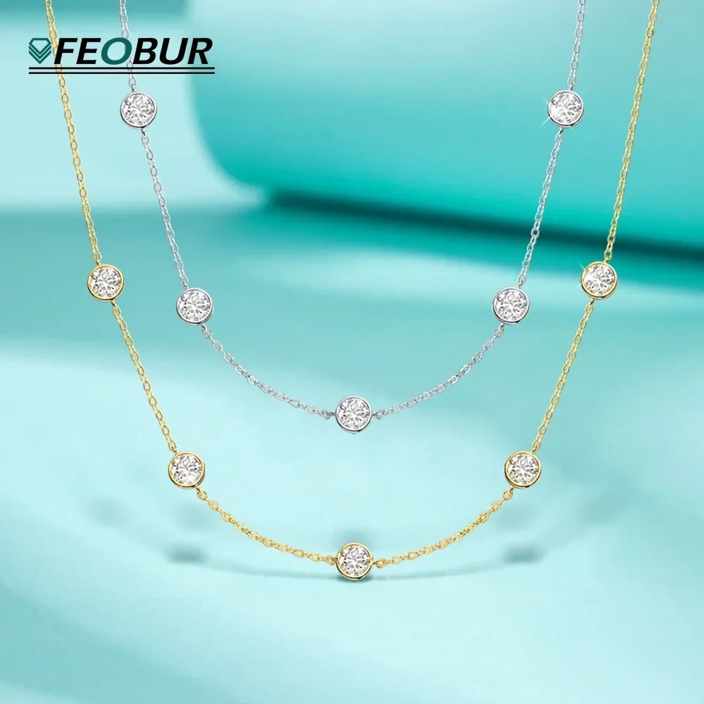 Bezels Set Pendant - GRA-zertifizierte 5-mm-Moissanit-Halskette für Damen, 925er Sterlingsilber,